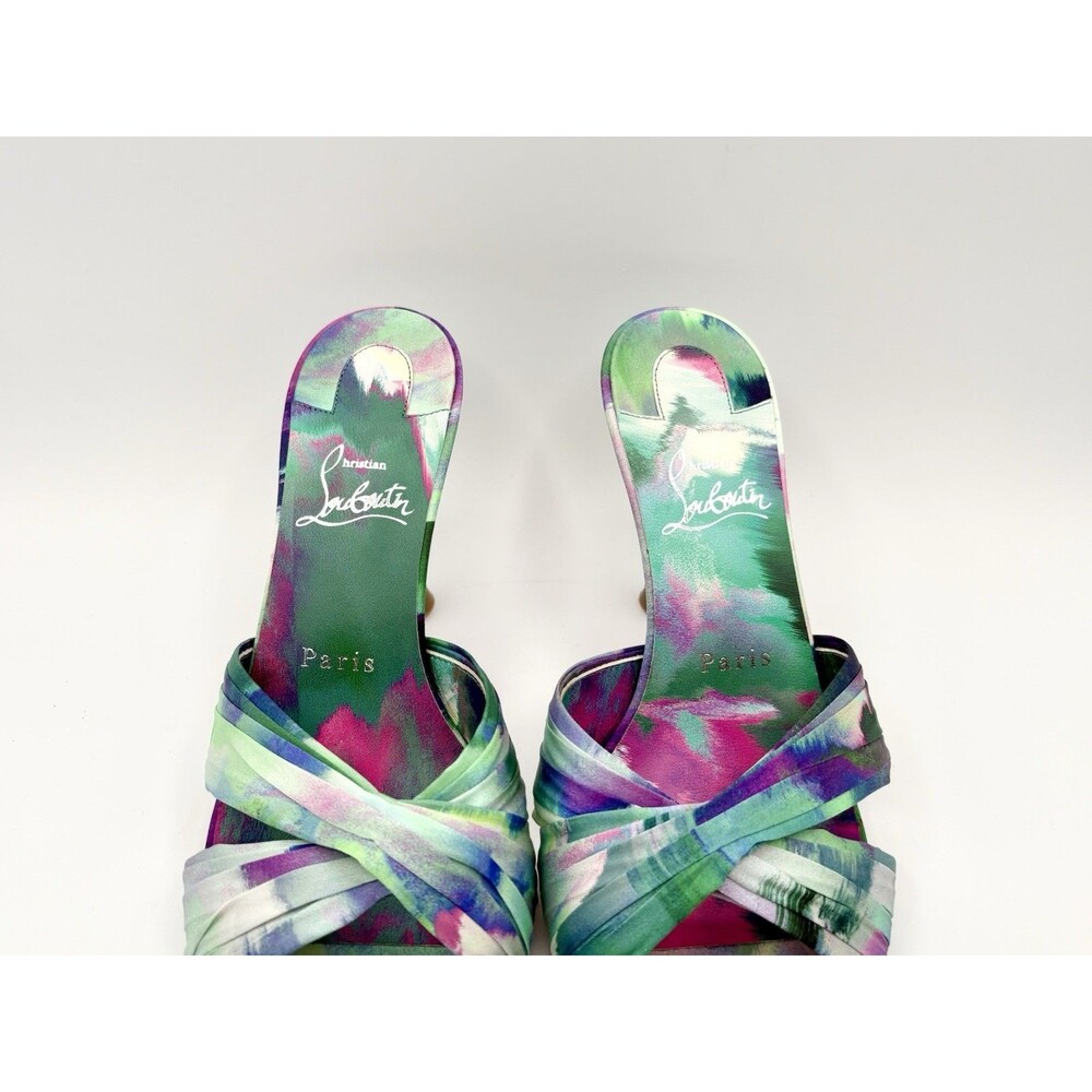Christian Louboutin Nichol Is Back Blue Watercolor Satin Mule Heels Size EU 38.5 - Picture 6 of 11
